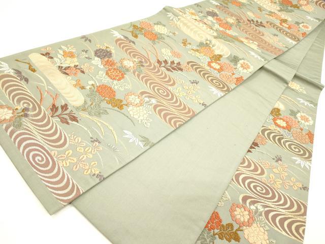 平和屋着物●六通柄袋帯 唐織 流水花文 金糸 正絹 逸品 DAAZ2410op