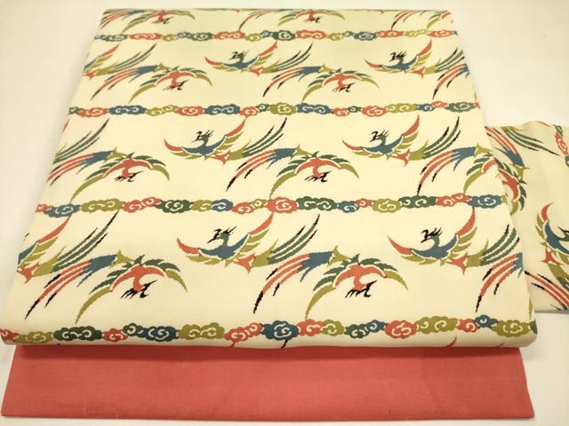 平和屋着物●塩瀬 九寸名古屋帯 型染 飛鳥文 正絹 逸品 DAAZ2426op