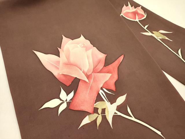 平和屋着物●塩瀬 九寸名古屋帯 ろうけつ染め 草花 正絹 逸品 DAAZ2434op