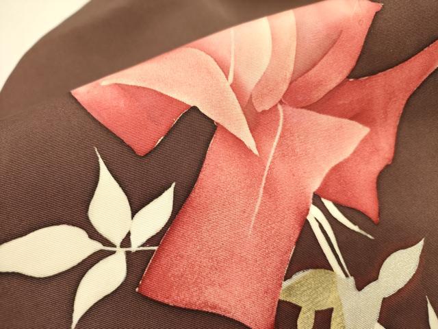 平和屋着物●塩瀬 九寸名古屋帯 ろうけつ染め 草花 正絹 逸品 DAAZ2434op