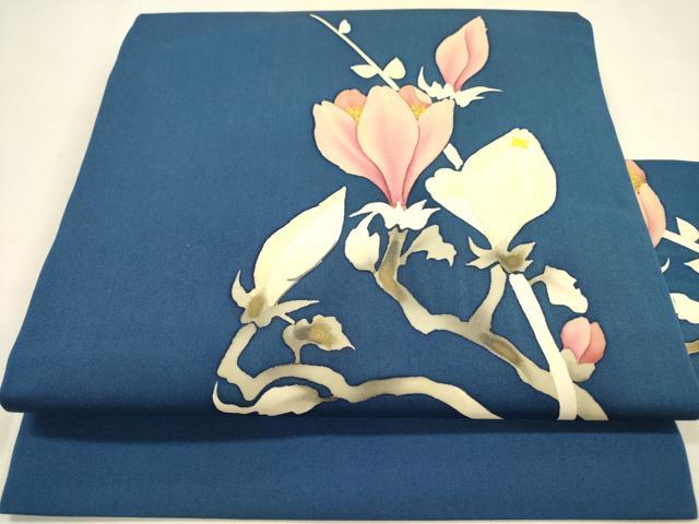 平和屋着物●塩瀬 九寸名古屋帯 枝花 金彩 正絹 逸品 DAAZ2437op