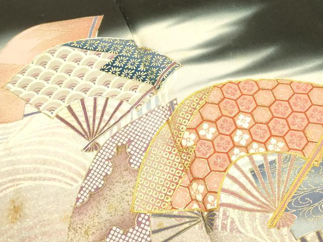 平和屋着物■豪華黒留袖 駒刺繍 萬寿染 扇面吉祥文 暈し染め 金彩 正絹 逸品 DAAZ2570op