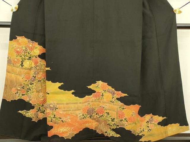 平和屋着物■豪華黒留袖 駒刺繍 風景菊文 金彩 正絹 逸品 DAAZ2589op