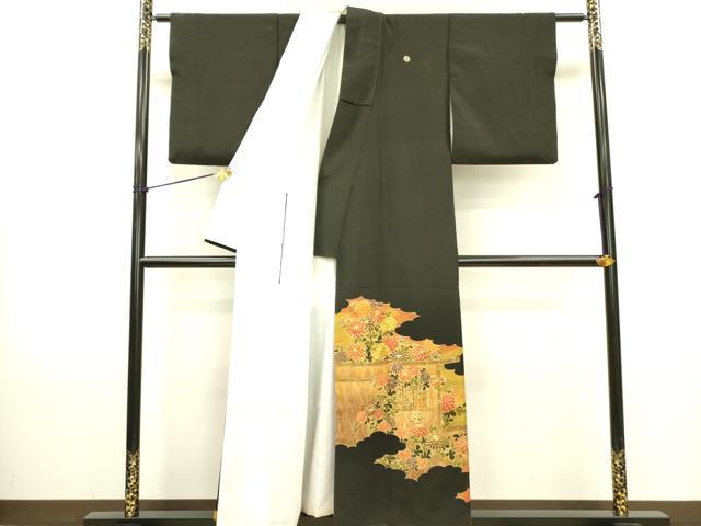 平和屋着物■豪華黒留袖 駒刺繍 風景菊文 金彩 正絹 逸品 DAAZ2589op