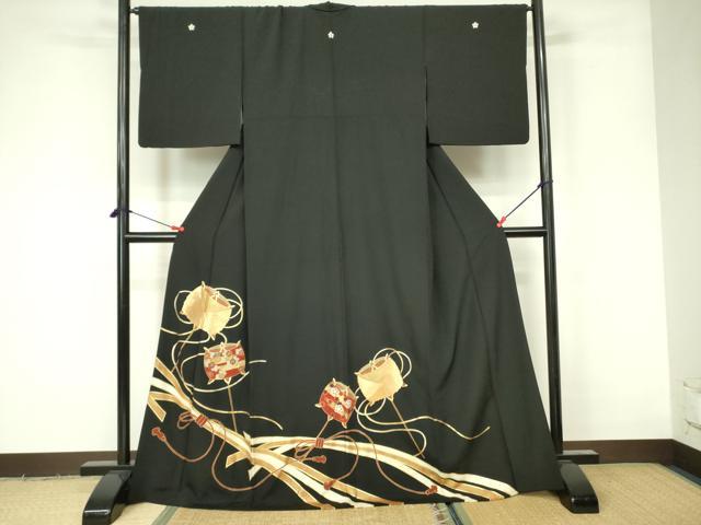 平和屋着物■豪華黒留袖 駒刺繍 糸車花文 金糸 正絹 逸品 DAAZ2650op