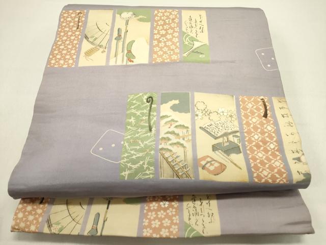 平和屋着物●アンティーク 大正ロマン 両面 全通柄京袋帯 駒刺繍 短冊文 正絹 逸品 DAAZ2831op