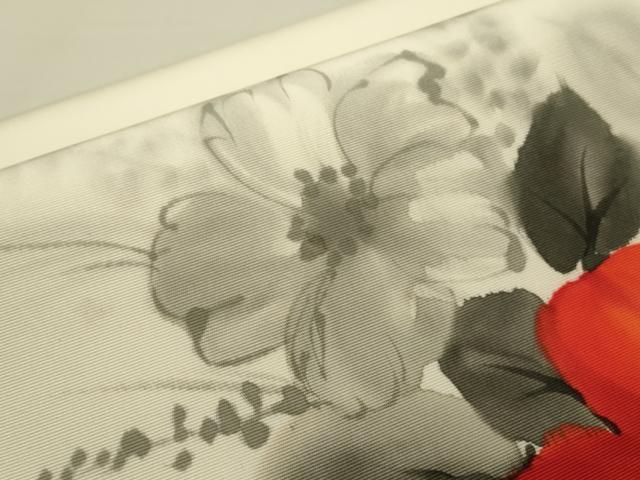 平和屋着物●塩瀬 九寸開き名古屋帯 作家物 手描き 草花 正絹 逸品 DAAZ2839op