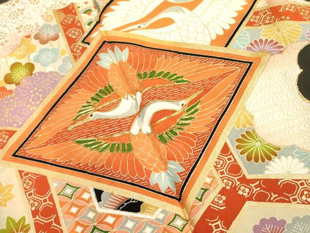 平和屋着物■豪華黒留袖 駒刺繍 双鶴花松文 金彩 正絹 逸品 DAAZ2898op