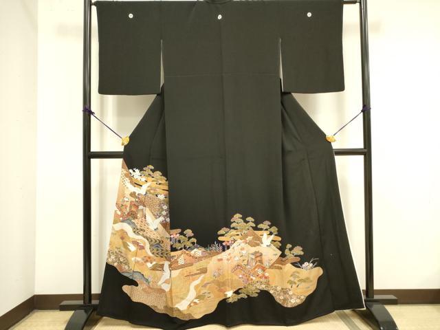 平和屋着物■豪華黒留袖 風景飛鶴花松文 金彩 正絹 逸品 DAAZ2918op