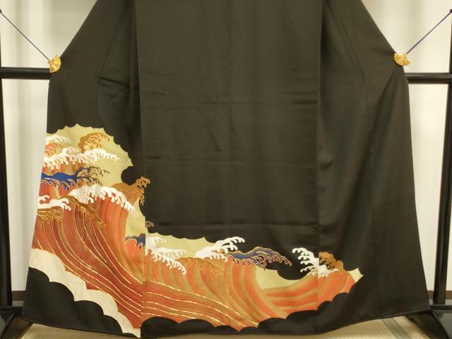 平和屋着物■豪華黒留袖 駒刺繍 立波文 金彩 正絹 逸品 DAAZ2920op