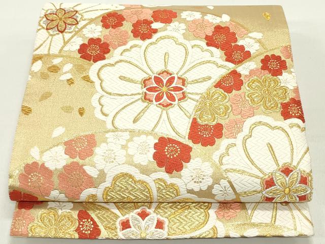 平和屋着物○六通柄袋帯 唐織 切嵌舞桜文 金銀糸