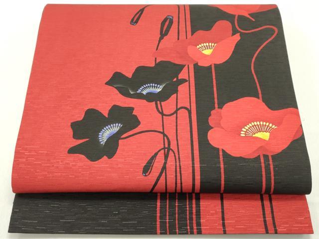 平和屋着物●全通柄京袋帯 WAKKA ワッカ 花間道 黒地 正絹 逸品 DAAZ3048ob