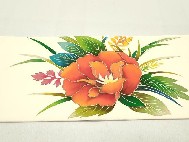 平和屋着物●塩瀬 九寸名古屋帯 型染め 草花文 金彩 正絹 逸品 DAAZ3050ob