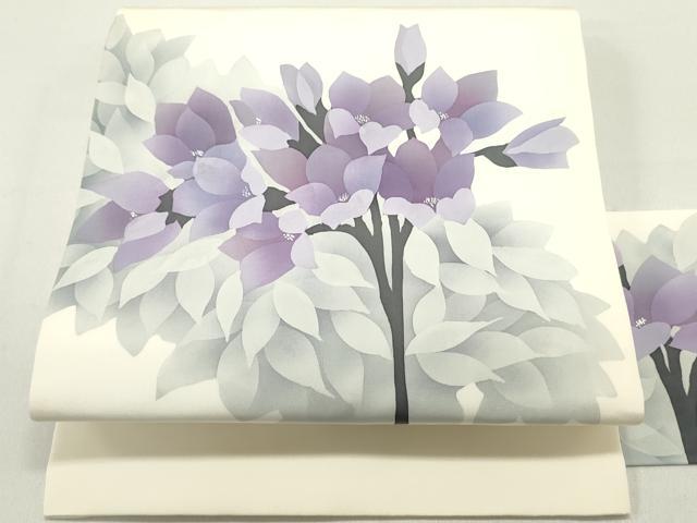 平和屋着物●塩瀬 九寸名古屋帯 作家者 ろうけつ染め 草花文 銀彩 正絹 逸品 DAAZ3052ob