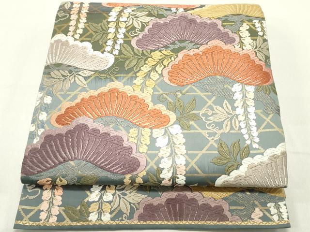 平和屋着物●六通柄袋帯 唐織 枝垂れ藤松葉文 金糸 正絹 逸品 DAAZ3086ob