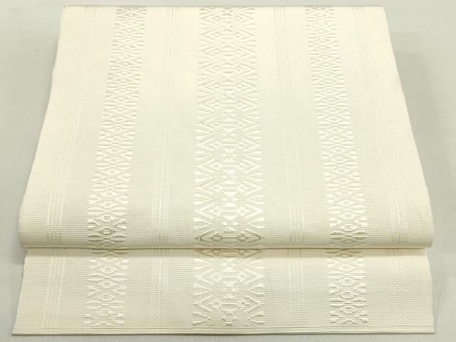 平和屋着物●本場筑前博多織 八寸名古屋帯 献上 象牙色 正絹 逸品 DAAZ3110ob