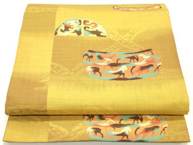 平和屋着物●六通柄袋帯 動物草花文 正絹 逸品 DAAZ3114ob