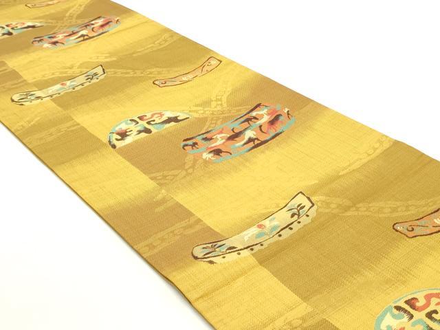 平和屋着物●六通柄袋帯 動物草花文 正絹 逸品 DAAZ3114ob