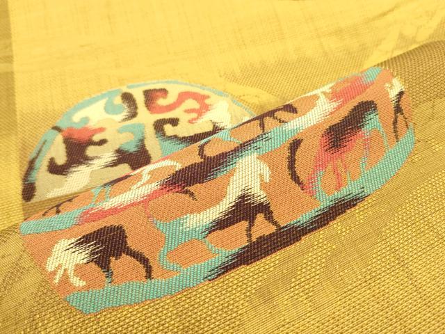 平和屋着物●六通柄袋帯 動物草花文 正絹 逸品 DAAZ3114ob