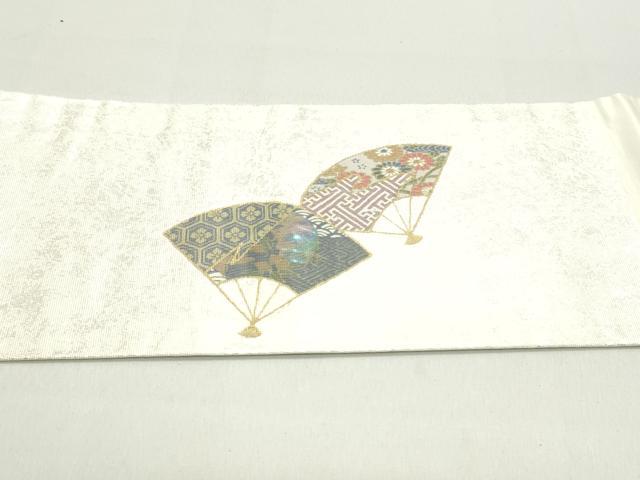 平和屋着物▼九寸名古屋帯 螺鈿箔 舞扇吉祥花文 金彩 引箔 正絹 逸品 DAAZ3120ob