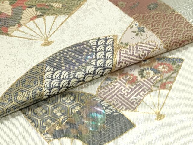 平和屋着物▼九寸名古屋帯 螺鈿箔 舞扇吉祥花文 金彩 引箔 正絹 逸品 DAAZ3120ob