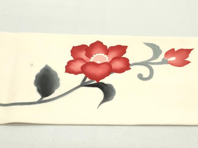 平和屋着物●塩瀬 九寸名古屋帯 手描き 花唐草文 正絹 逸品 DAAZ3121ob