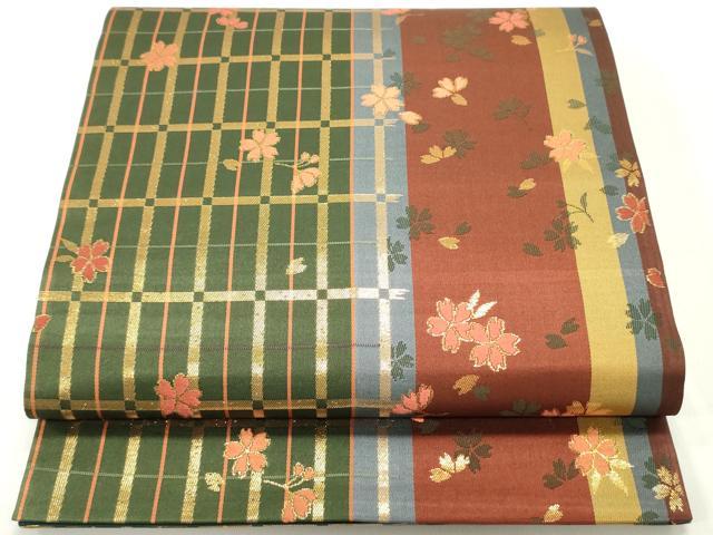 平和屋着物●全通柄袋帯 舞桜間道 金糸 正絹 逸品 DAAZ3148ob