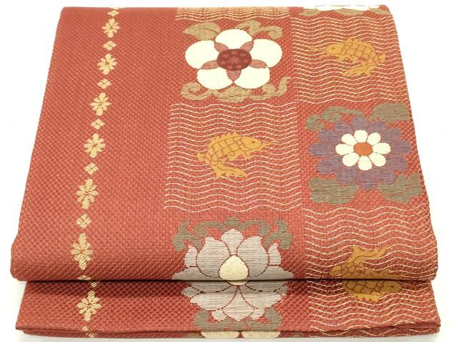 平和屋着物●六通柄袋帯　酒羅利　荒磯花文　金糸　正絹　逸品　DAAZ3153ob 平和屋着物○六通柄袋帯 酒羅利 荒磯花文 金糸 正絹