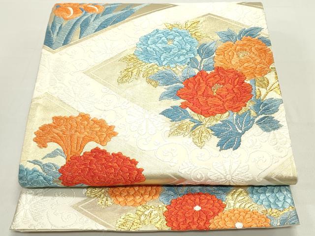 平和屋着物●六通柄袋帯 唐織 草花菱文 金糸 正絹 逸品 DAAZ3232ob