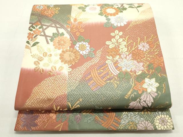 平和屋着物●六通柄袋帯　唐織　能衣の美　金銀糸　正絹　逸品　未使用　DAAZ3238ob 平和屋着物○六通柄袋帯 唐織 能衣の美 金銀糸 正絹