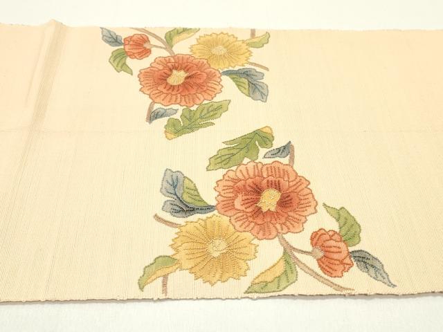 平和屋着物●中国三大刺繍 相良刺繍 八寸名古屋帯 紬地 草花文 正絹 逸品 DAAZ3242ob