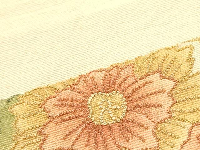 平和屋着物●中国三大刺繍 相良刺繍 八寸名古屋帯 紬地 草花文 正絹 逸品 DAAZ3242ob