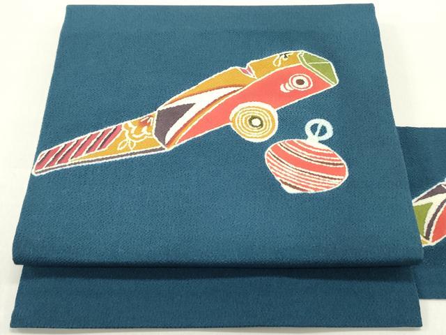 平和屋着物○九寸名古屋帯 型染め 玩具文 鬼しぼ縮緬 正絹