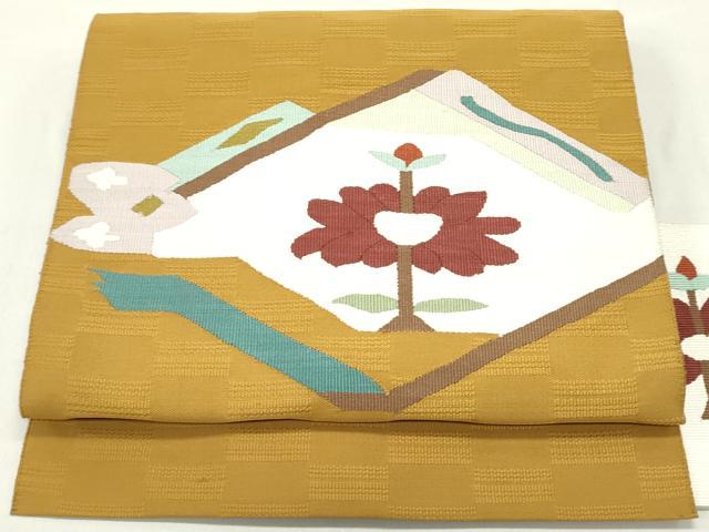 平和屋着物●八寸名古屋帯 すくい織 花菱文 正絹 逸品 DAAZ3249ob