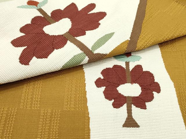 平和屋着物●八寸名古屋帯 すくい織 花菱文 正絹 逸品 DAAZ3249ob