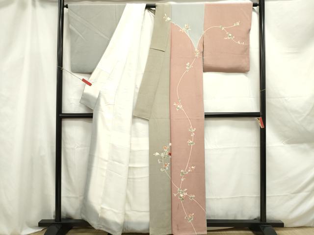 平和屋着物■訪問着 枝花文 金彩 鬼しぼ縮緬 正絹 逸品 DAAZ3316ob