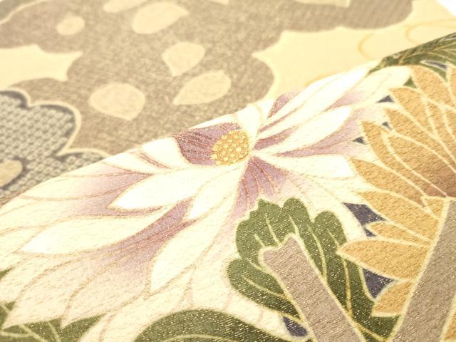平和屋着物●全通柄袋帯 雲取り草花文 金通し地 正絹 逸品 DAAZ3415ob