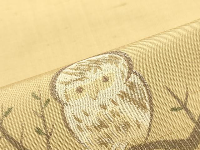 平和屋着物●九寸名古屋帯 紬地 梟 格子間道 正絹 逸品 DAAZ3419ob