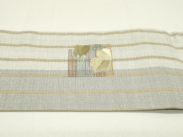 平和屋着物▽九寸名古屋帯 スリーシーズン 春夏秋 総刺繍 源氏香草花文 金通し地 正絹 逸品 DAAZ3422ob