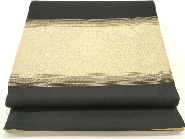 平和屋着物●両面 六通柄袋帯 市松文 金通し地 正絹 逸品 DAAZ3426ob
