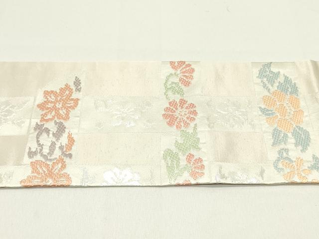 平和屋着物●西陣 川島織物 九寸名古屋帯 唐織 格子花唐草文 銀糸 正絹 逸品 DAAZ3429ob