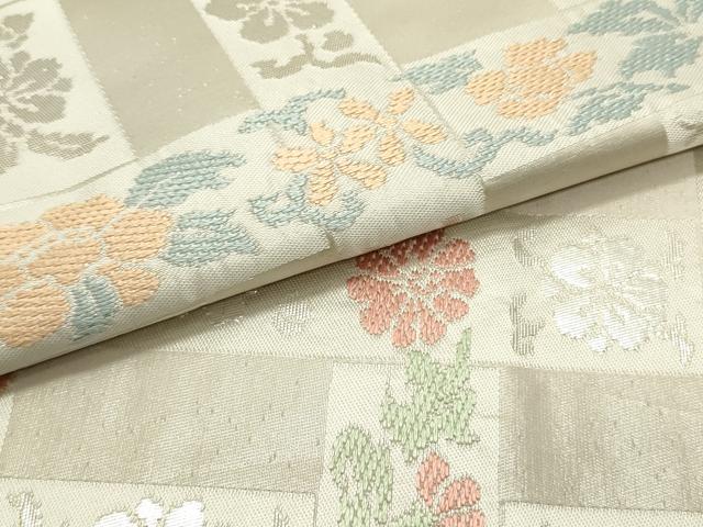 平和屋着物●西陣 川島織物 九寸名古屋帯 唐織 格子花唐草文 銀糸 正絹 逸品 DAAZ3429ob