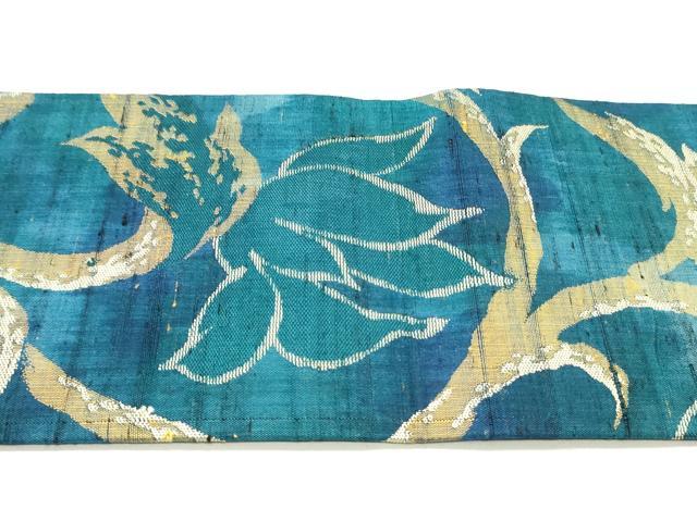 平和屋着物●九寸名古屋帯 紬地 更紗花唐草文 正絹 逸品 DAAZ3438ob