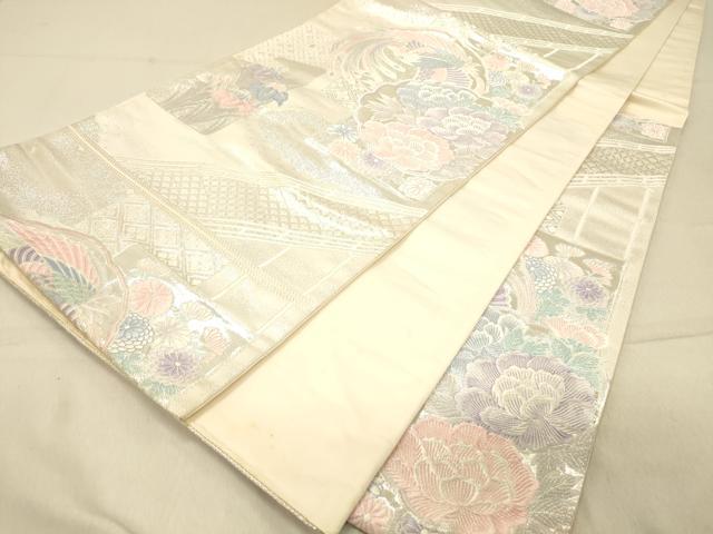 平和屋着物◎六通柄袋帯 唐織 九百錦 渡橋鳳凰花文 銀糸 正絹 逸品 DAAZ3524jm