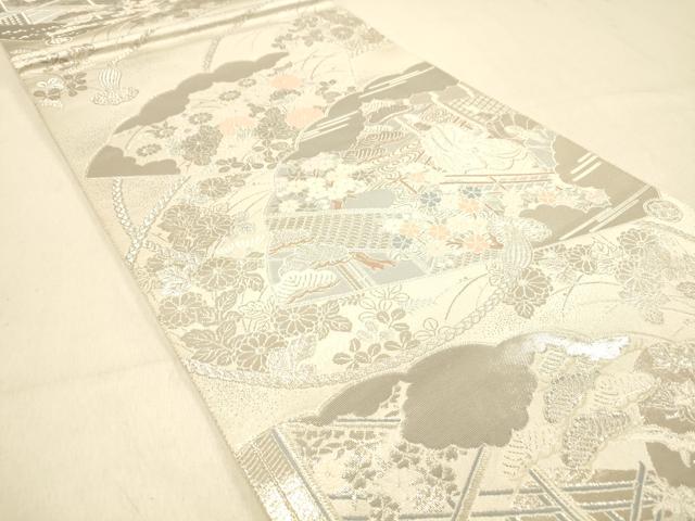 平和屋着物◎六通柄袋帯 源氏扇絵巻文 プラチナ二重箔 正絹 逸品 DAAZ3525jm