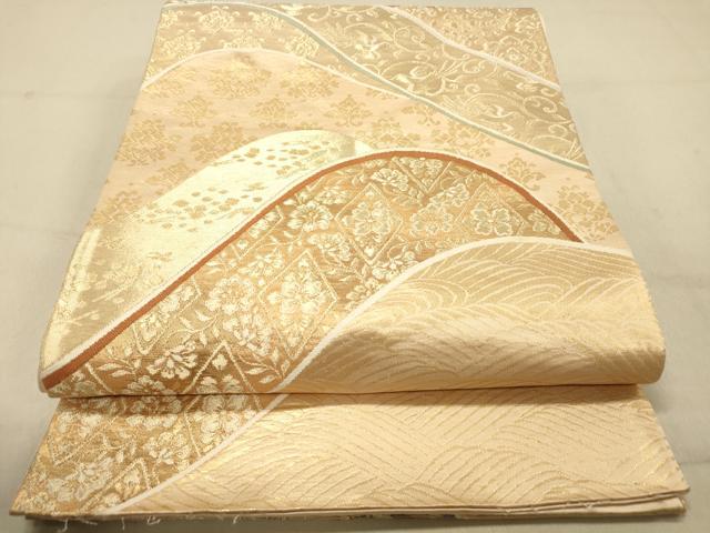平和屋着物◎六通柄袋帯 立波花鳥文 金糸 正絹 逸品 DAAZ3526jm