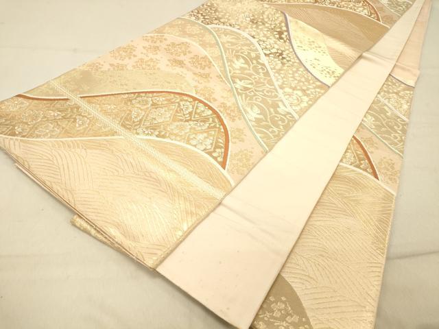 平和屋着物◎六通柄袋帯 立波花鳥文 金糸 正絹 逸品 DAAZ3526jm