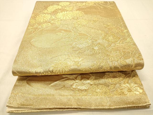 平和屋着物◎六通柄袋帯 雲取り吉祥花文 金糸 正絹 逸品 DAAZ3529jm