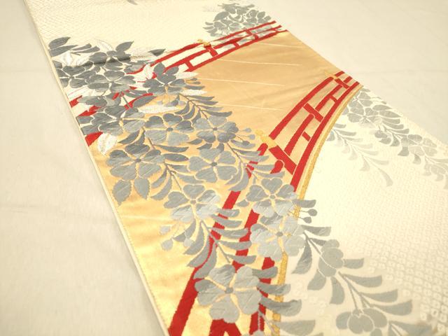 平和屋着物◎六通柄袋帯 唐織 蒔絵錦 手引箔 渡橋花文 金銀糸 正絹 逸品 DAAZ3532jm