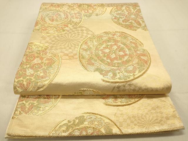 平和屋着物◎六通柄袋帯 破れ絵皿更紗花鳥文 金糸 正絹 逸品 DAAZ3568jm